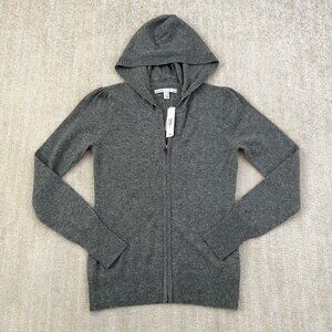 NWT Y2K 2008 Old Navy 100% Cashmere Hooded Zip Up Cardigan Sweater M Gray